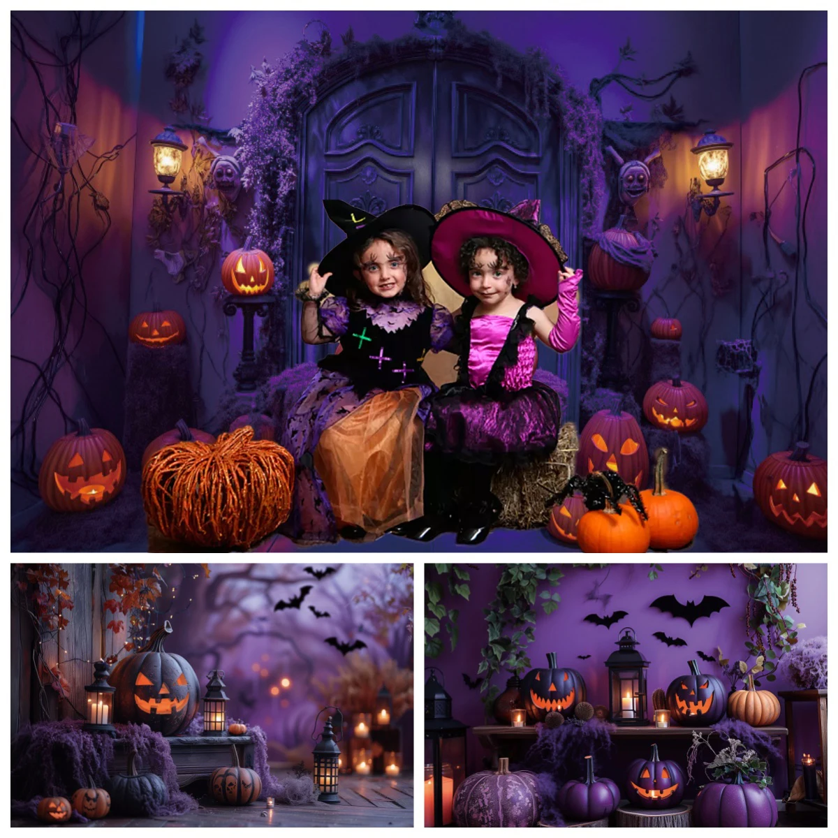 Halloween Portrait Photography Backdrops Witch Castle Forest Pumpkin Scene Party Decoration Photographic Background Photo Studio