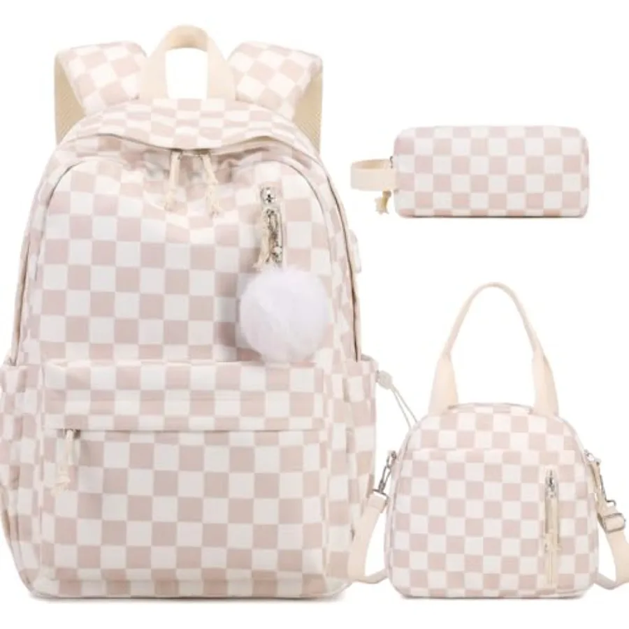

Backpack for Girls - Corduroy Girls Backpack with Lunch Bag and Pencil Pouch for Teen Laptop Backpack for Women, Middle High Sc