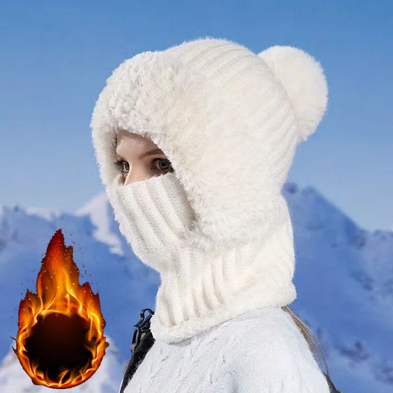 1-5PCS Women Winter Beanie Hat with Scarf and Face Mask Windproof Fleece Lined Thermal Ski Mask for Cycling Skiing Cold Weather