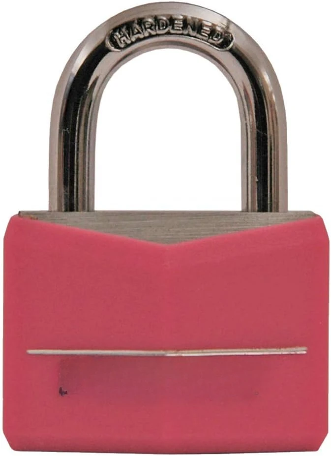 

Pink Covered Aluminum Keyed Padlock with Steel Shackle, Lock for Gym or School Locker with 1-9/16 Inch Lock Body, 146D