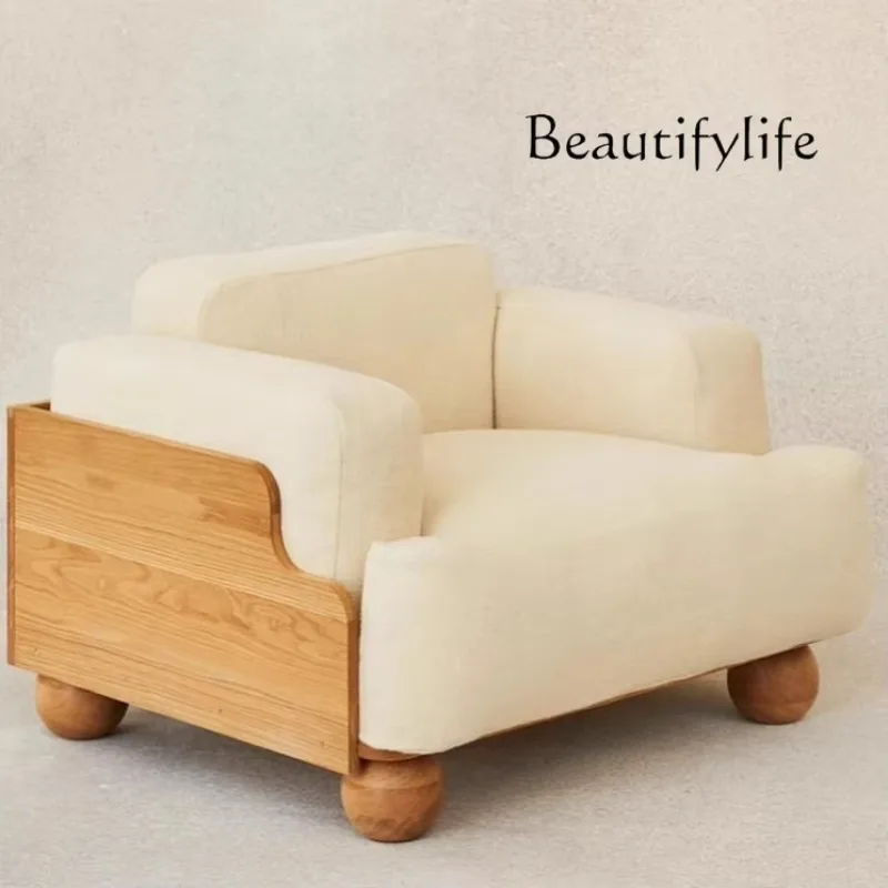 X35 Nordic Simple Modern Living Room Double Three Solid Wood Sofa Combination Japanese-style Silent Wind Lamb Wool Sofa