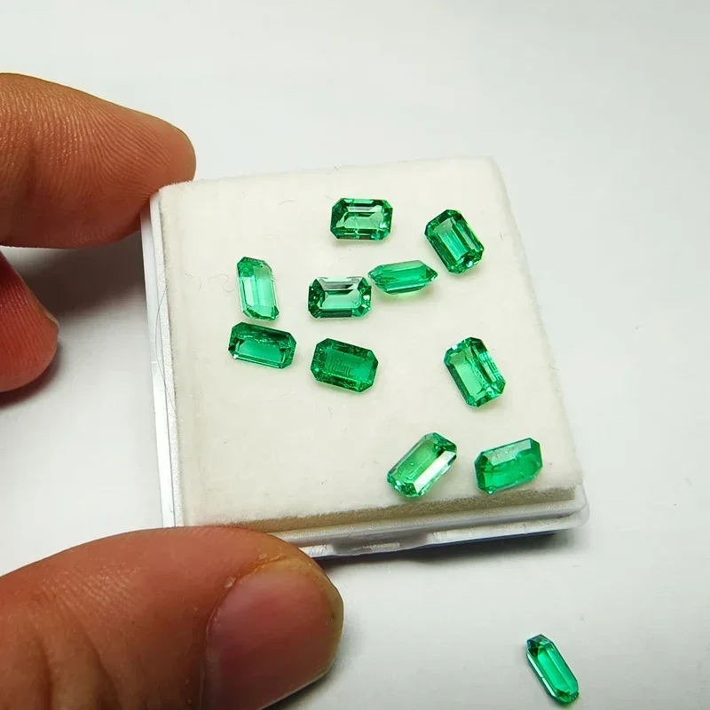 Lab Grown Columbia Emeralds Size 4x6mm Hydrothermal Emerald Hand Cut With Cracks Inclusions Inside Selectable AGL Certificate