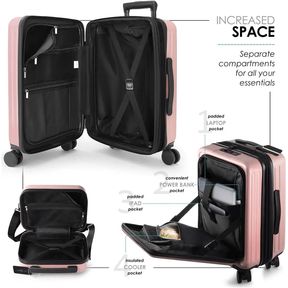 22 Expandable Hardside Spinner Suitcase with Wheels, Pink, Carry-On Size, Includes Cosmetic Bag