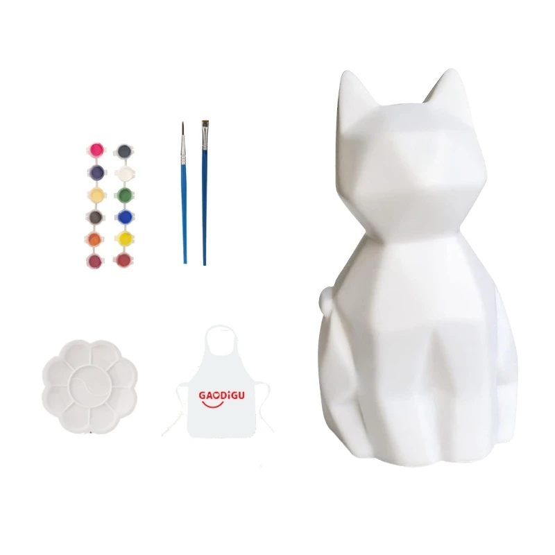 Dunkeln leuchtende Katzen-Malerei-Set, DIY-Lampen-Malerei-Set in Katzenform für Kinder, pädagogisches Kunstspielzeug für D5QF