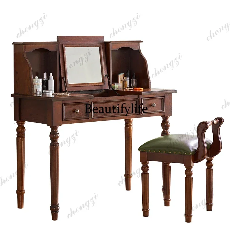American simple dressing table bedroom modern rural solid wood dressing table European small apartment makeup table