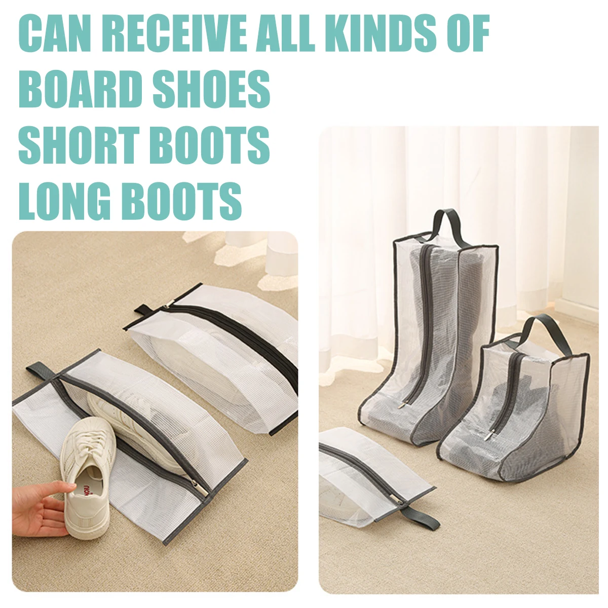 1/3Pcs Dustproof Shoes Protection Bag Waterproof Boot Storage with Zipper Travel Shoe Pouches Home Accessories Supplies