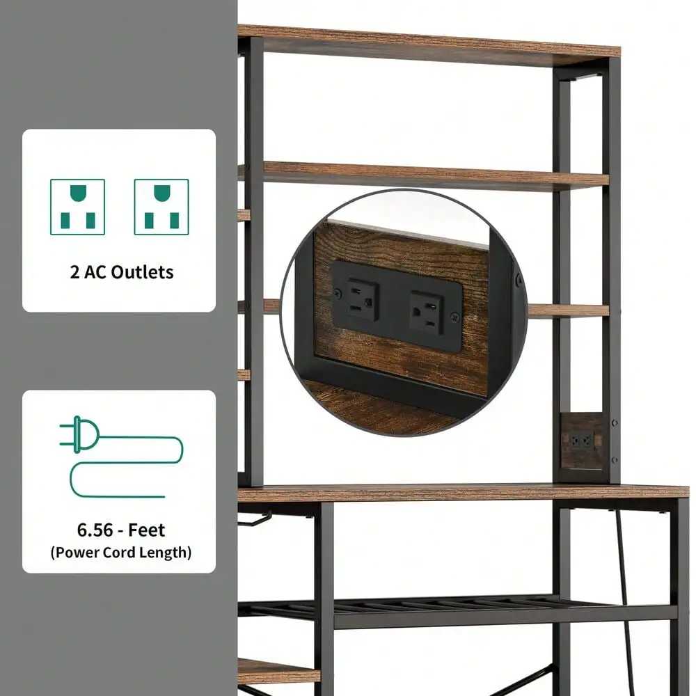 Scaffale da cucina a 9 livelli con presa di corrente, supporto per microonde, stazione per bar da caffè