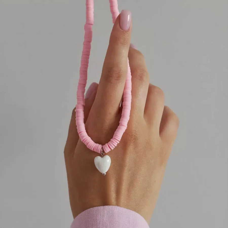 جديد شخصية الإبداع الأبيض السيراميك الحب القلب قلادة قلادة بوهو 6 مللي متر الوردي لينة الفخار المختنق الإناث مجوهرات الزفاف #3