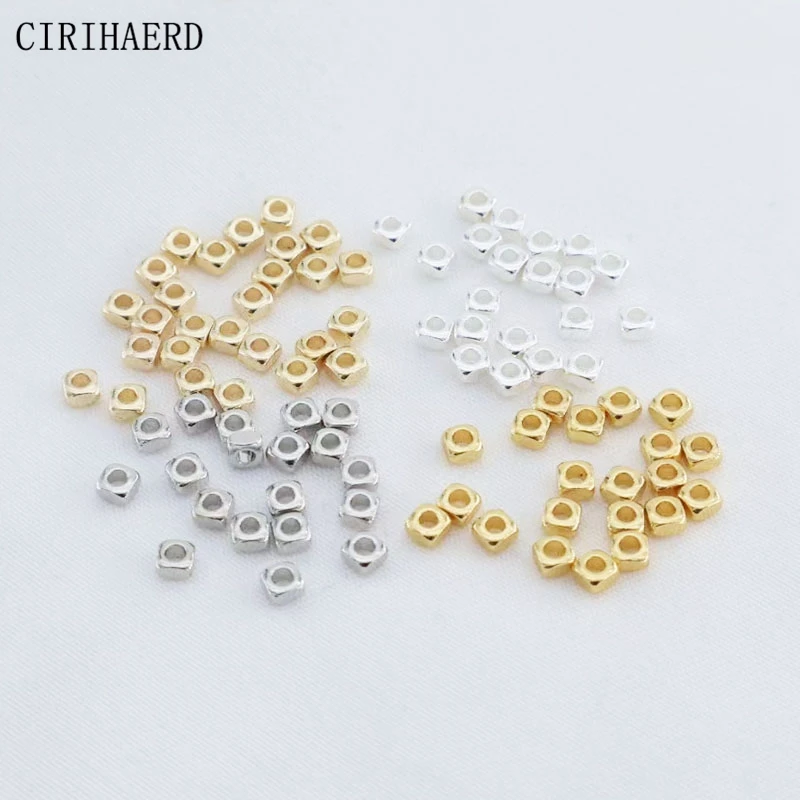 50-100 buah/lot 2.5mm manik tembaga kecil 14K manik Spacer persegi berlapis emas untuk perhiasan manik-manik bahan Aksesori DIY