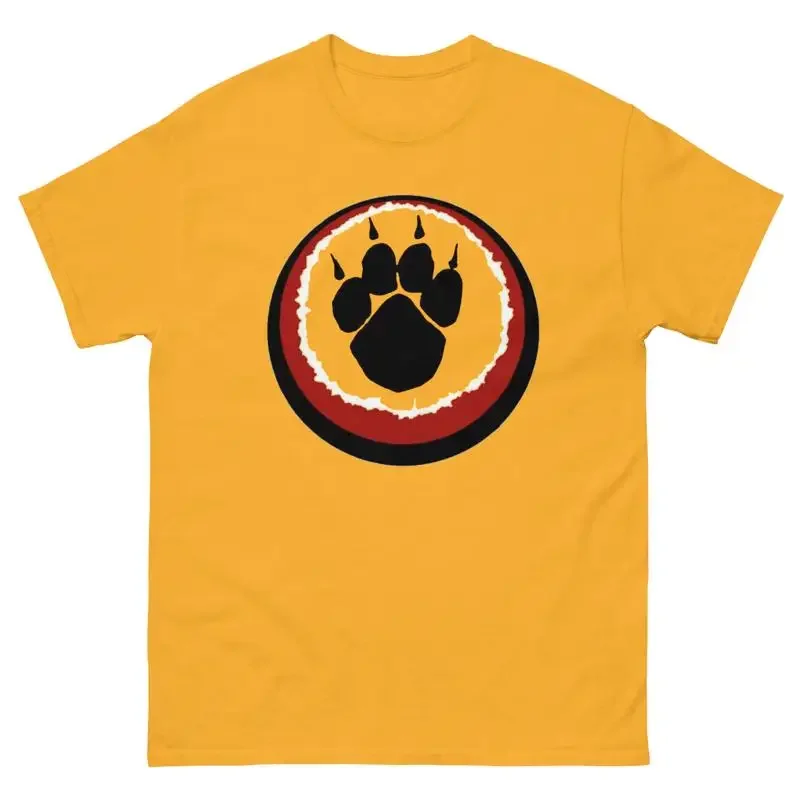 Bear Paw Print Yellow T Shirt Retro Skateboarding Design
