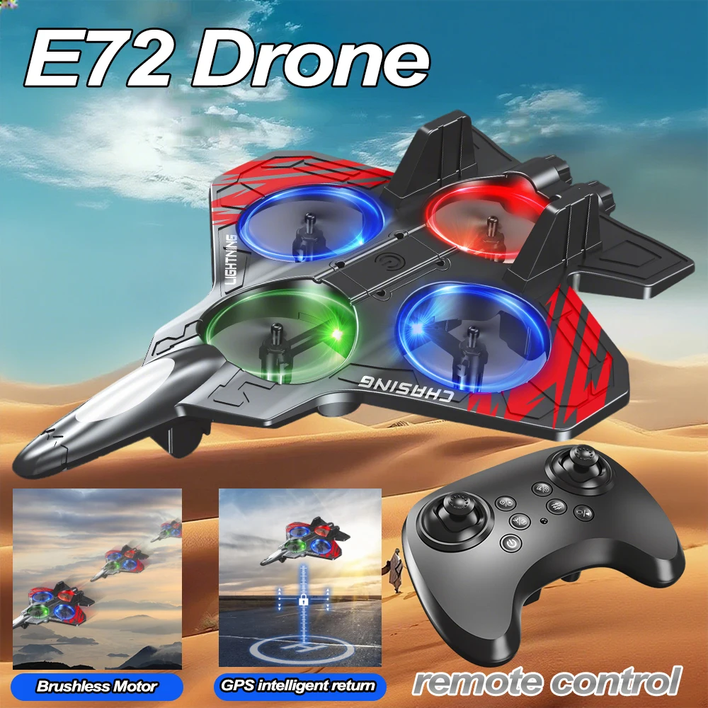 

НОВЫЙ пенопластовый самолет E72, интеллектуальный ховер с фиксированной высотой 360° ° Светодиодные фонари-истребитель Подарок для мальчика RC Дроны игрушка