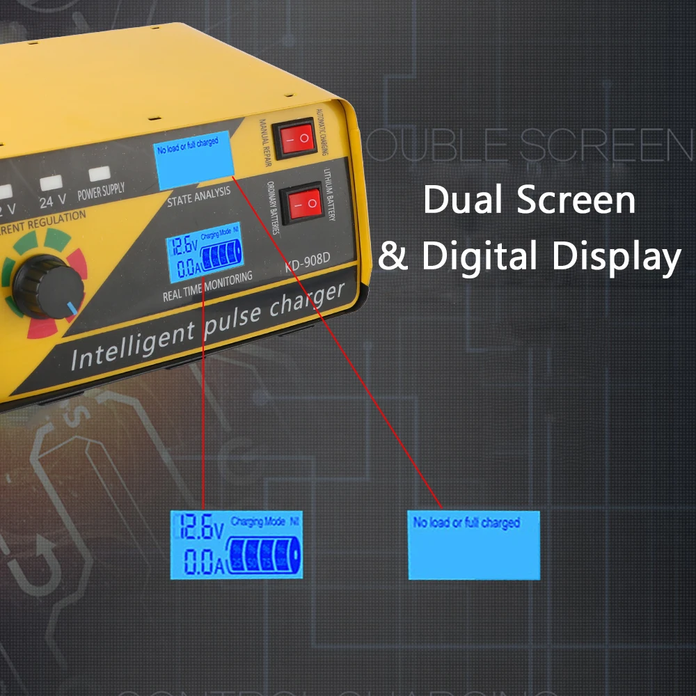 Car Battery Charger 260W Fully Automatic Pulse Repair 12V/20A 24V/10A For Lithium Lead Acid Batteries Current Regulate