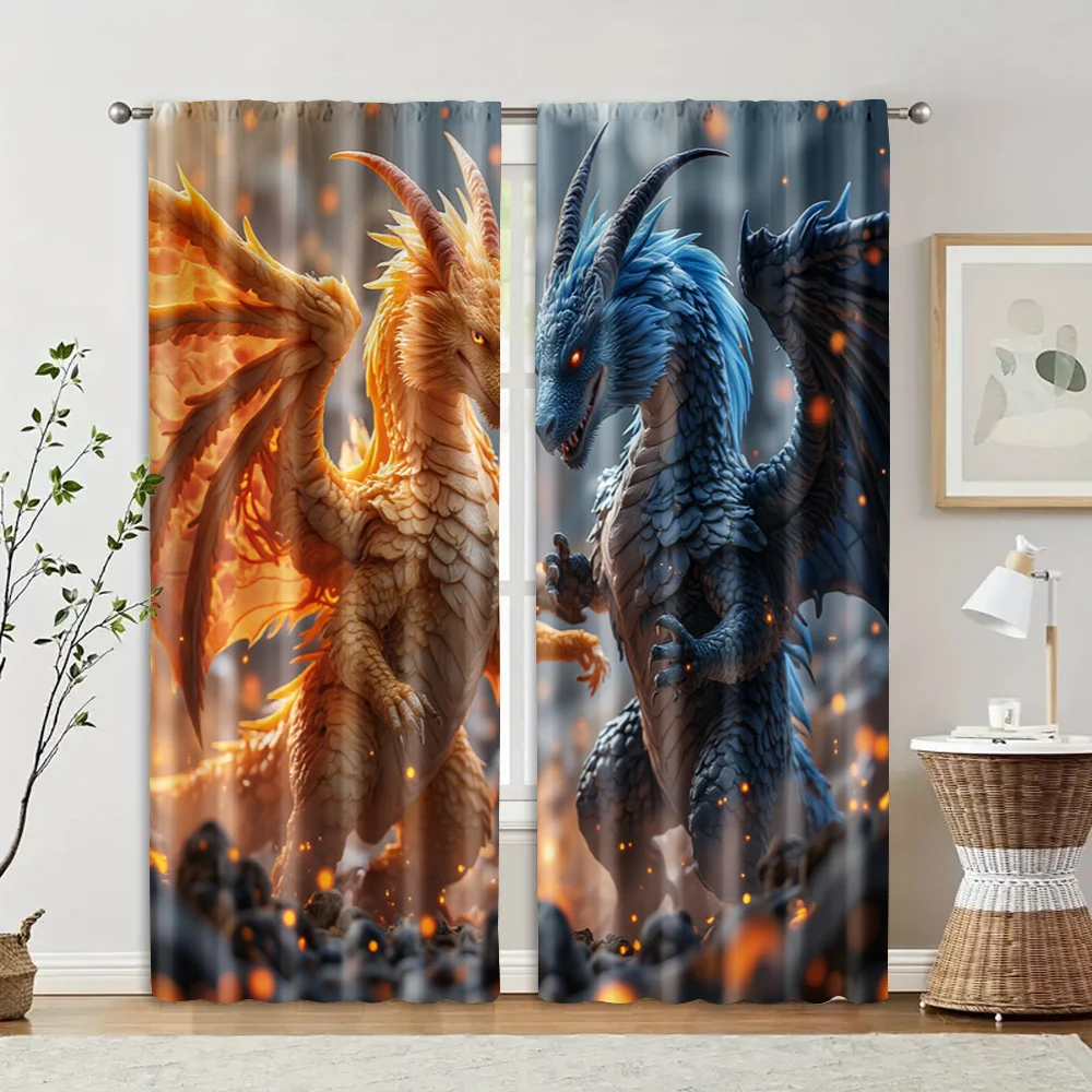 2pcs, Curtains Roller Blinds Dragon Durable Polyester (without rod) Decorations Clearance for Study, Living Room, Kitchen - Home