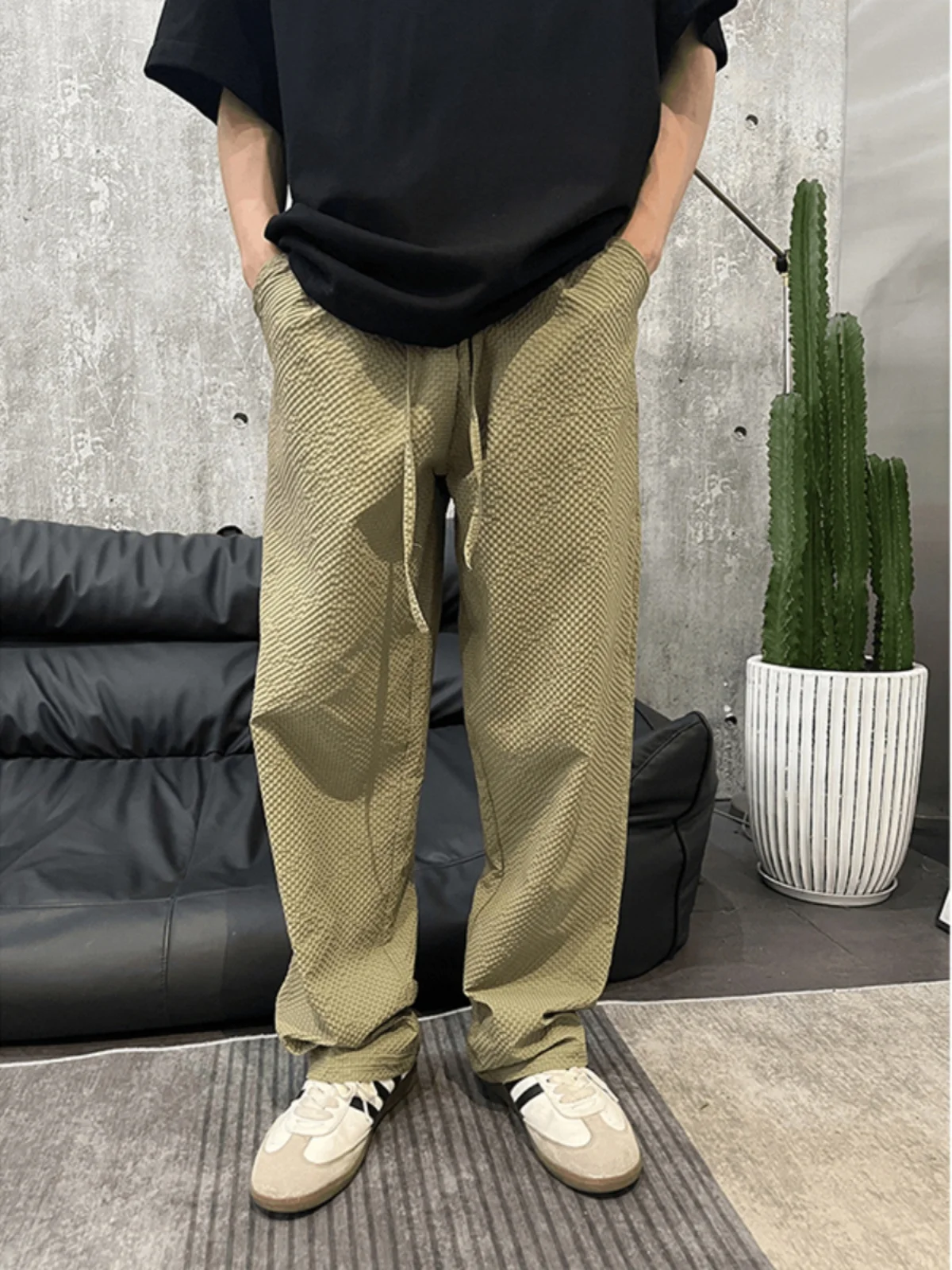 

Lightweight Breathable Summer Cheered Ice Silk Linen Men's Casual Sports Long Pants Military een Qui Dry Comfortable Fit