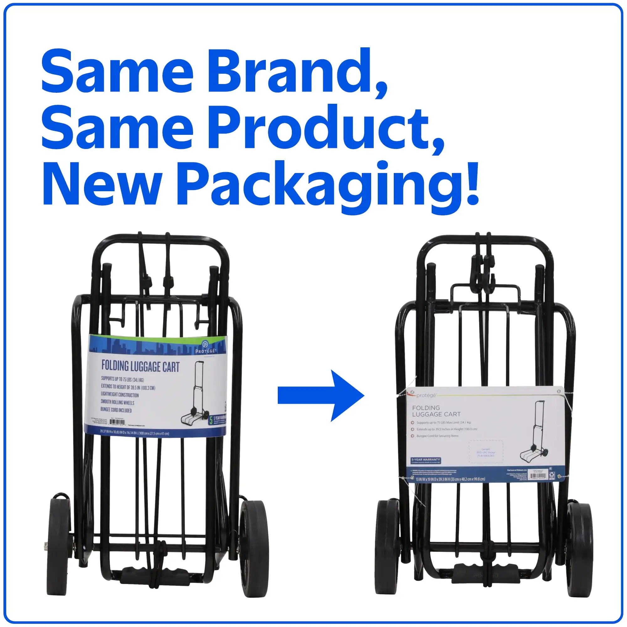 عربة أمتعة معدنية قابلة للطي، باللون الأسود، منصة 39 بوصة × 13 بوصة (15 بوصة)، فارغة 3 رطل، سعة 75 رطلًا