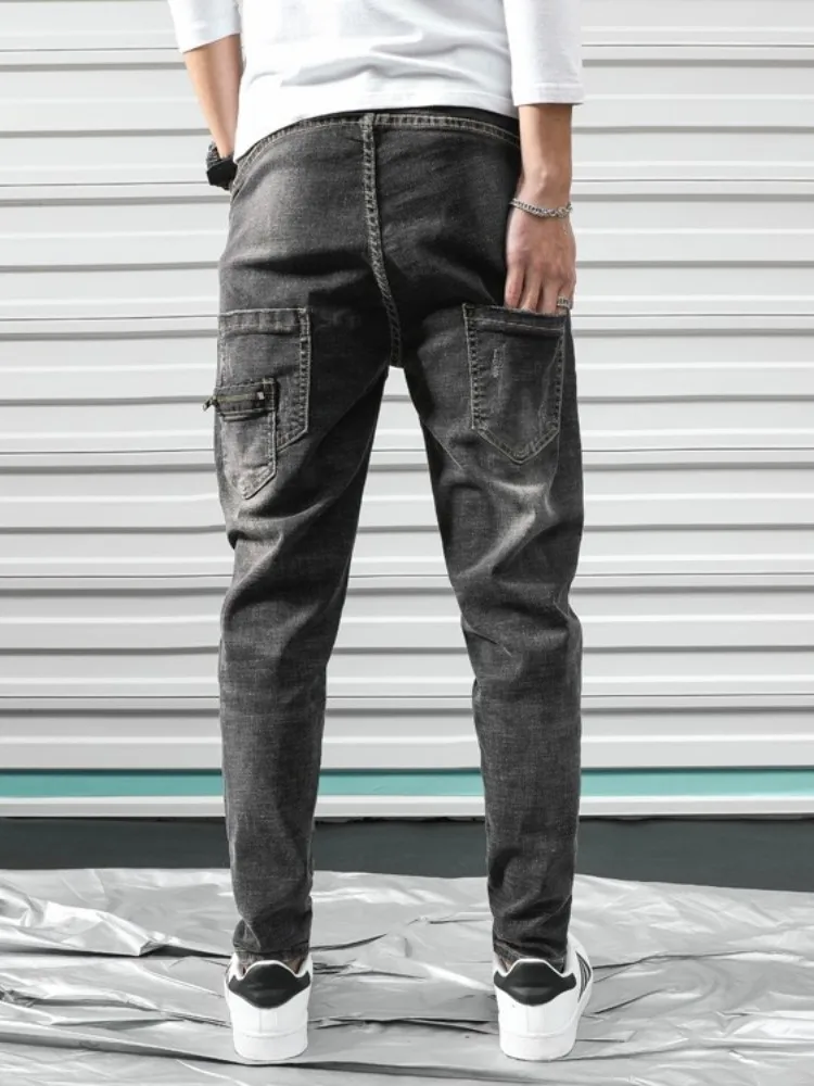 Vintage Harem Denim Pants Men Slim Spring Summer Patchwork Hip Hop Drop Crotch Jeans Single Breasted Streetwear Casual Trousers