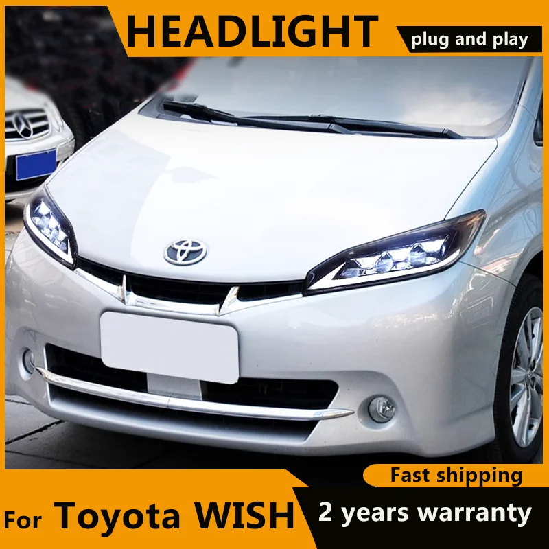 2PCS Headlights For Toyota Wish 2009 2010 20112012 2013 2014 2015 Full LED Head Lamps DRL Dynamic Turn Signals Car Accessories