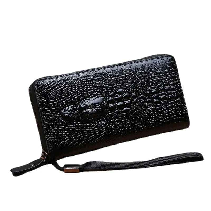 

Wallets for Men Crocodile Pattern Men's Wallet with Zipper Closure Long Style Large Capacity Solid Color Coin Purse