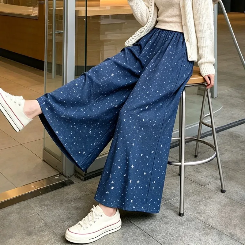 Women Spring Star Sequin Denim Wide Leg Pants Loose Straight Jeans Casual Daily Streetwear Long Trousers