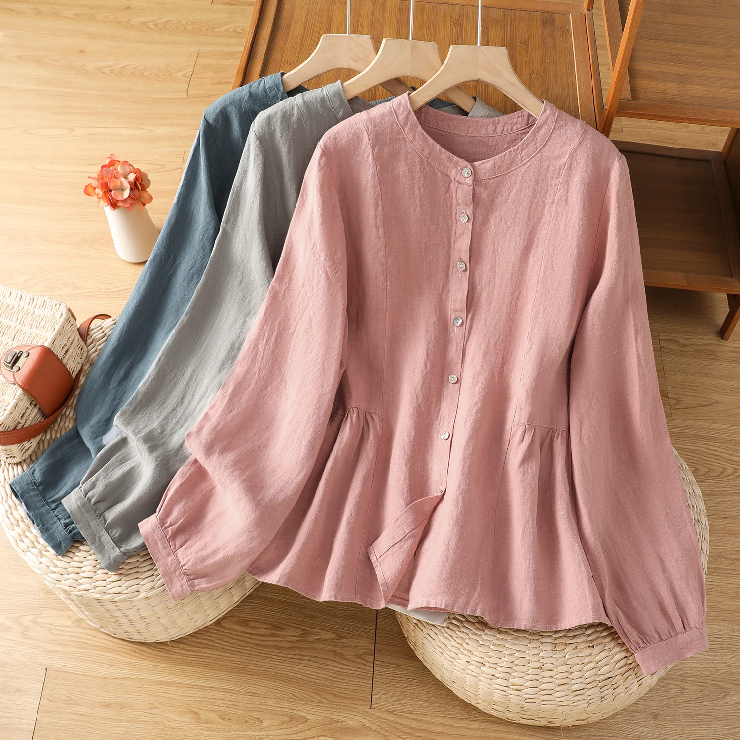 

Women's Cotton Linen Long Sve irt Loose Fitting Babydoll Top Breathable Comfortable Autumn Wear Casual Chic Design