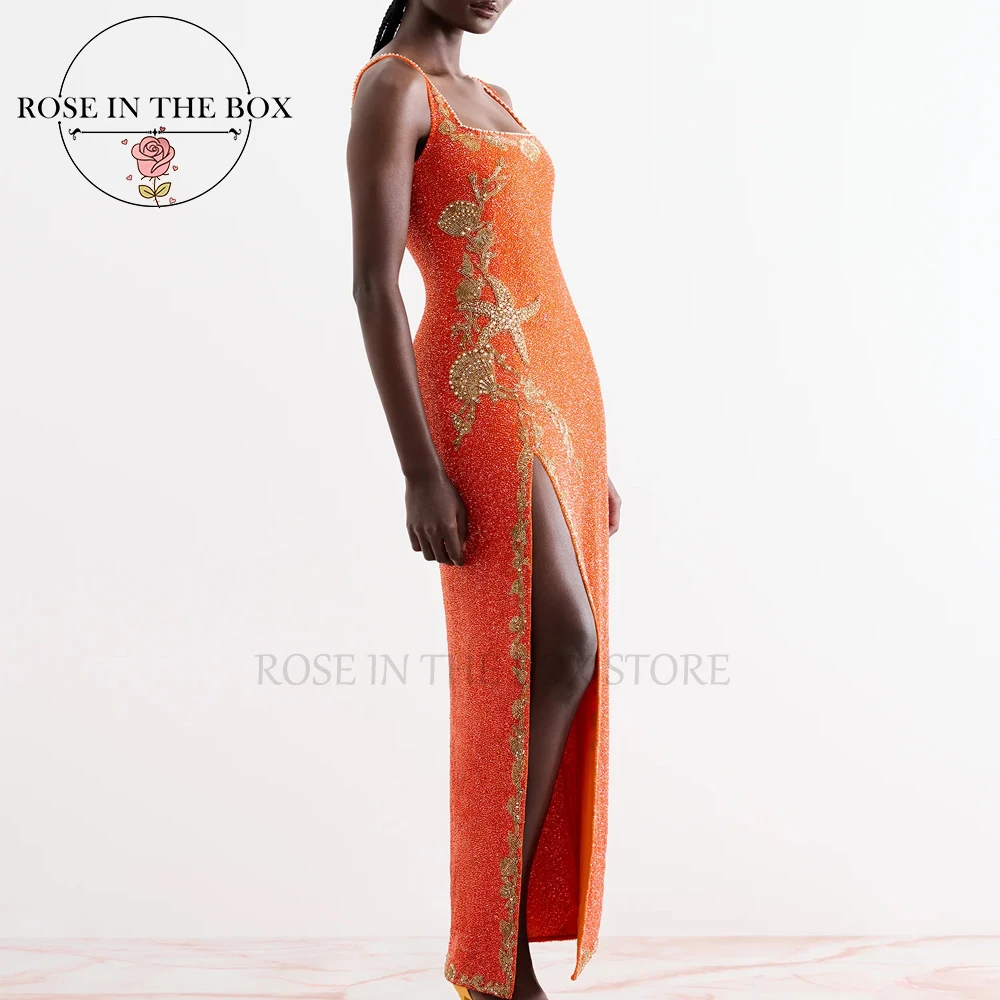 

ROSEINTHEBOX Оранжевое вечернее платье Астериас с ручным бисером, 2025 длинное элегантное вечернее платье русалки с разрезом, вечерние платья по индивидуальному заказу