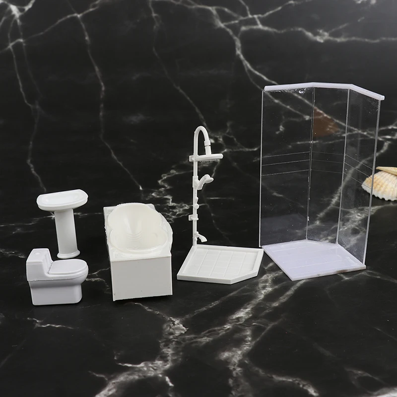 1:25 Dollhouse Miniature Bathroom Set Shower Room Toilet Bathtub Sink Model Toy