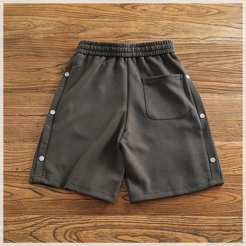 Summer new breasted shorts Men's summer short shorts High street trend loose casual quarter pants medium pants