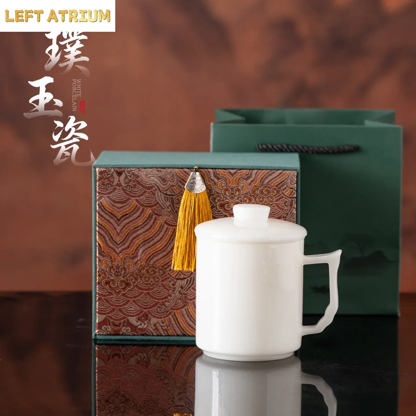 Pu Jade Porcelain Office Cup Dehua White Porcelain Mug Household Tea Separation Filter Cup for Elders and Leaders Mug Coffee Cup