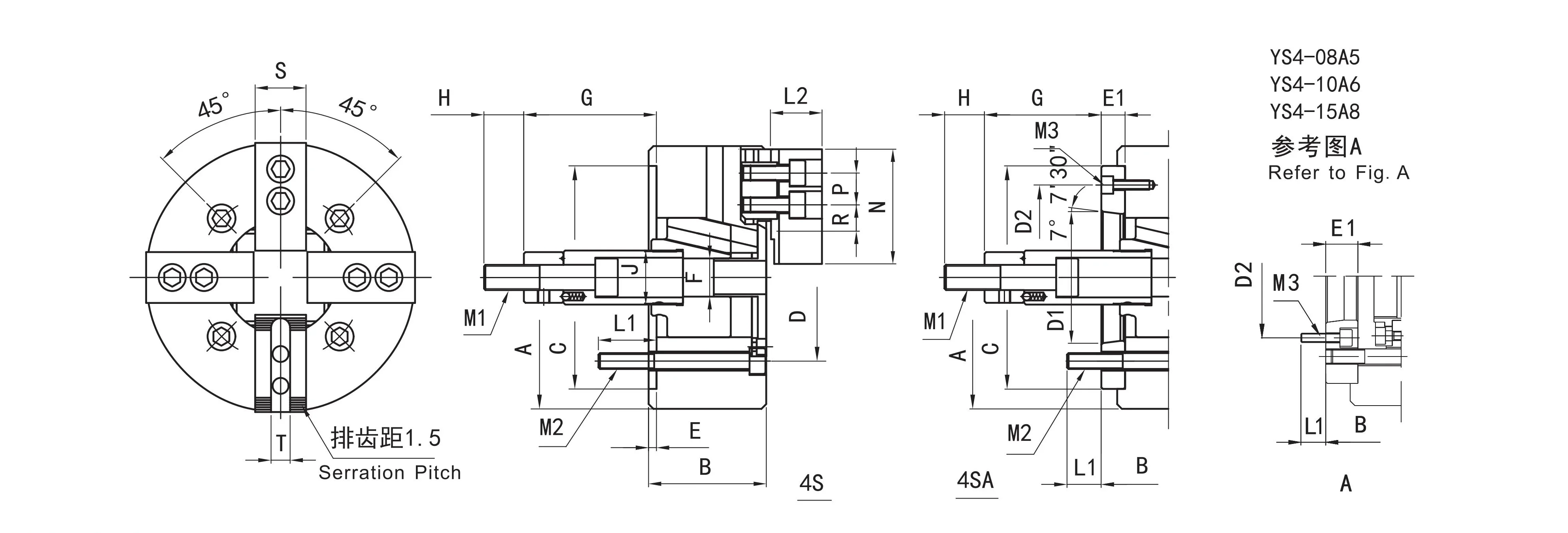 Superior accuracy 4 jaw YS4-12 rotary quick chuck big clamping force solid hydraulic  cnc lathe