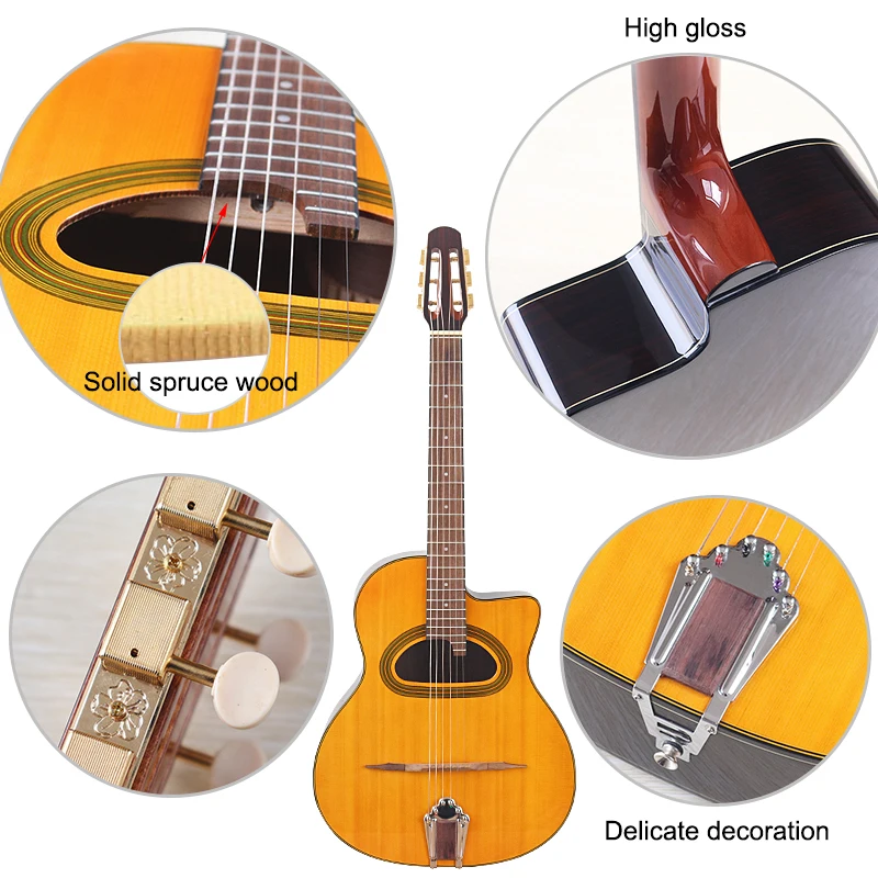 41 Inch Django Guitar Spruce Wood Top Gypsy Swing Acoustic Guitar Natural High Gloss Finish 6 String Folk Guitar Jango