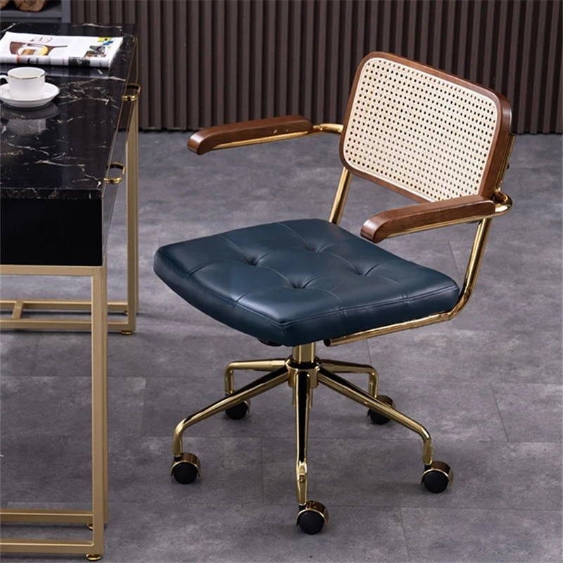 modern Simple Office Chair Home Comfortable Computer Chair Office Chairs for Bedroom Rattan backrest Chair Retro Swivel Chair