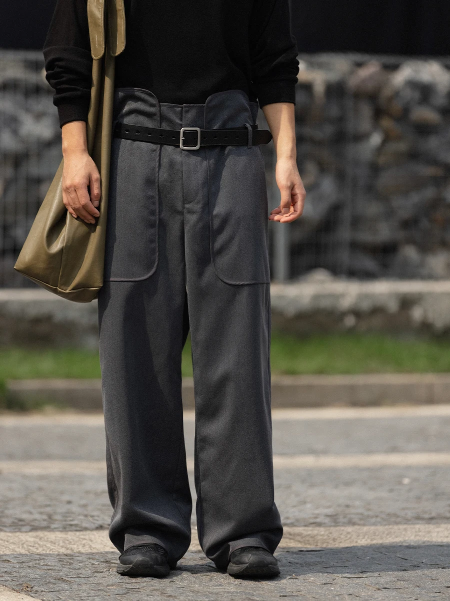 

Noears Thiened Deep ey Brued Men's Suit Pants Straight Leg Loose Fit Anti-Wrinkle Casual Trousers for Youth Daily Wear