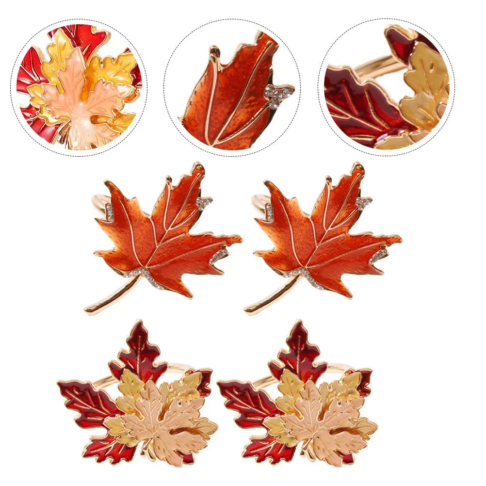 

4Pcs Maple Leaf Napkin Rings Decorative Buckles Thanksgiving Zinc Alloy Party Supplies Table Dining Decor