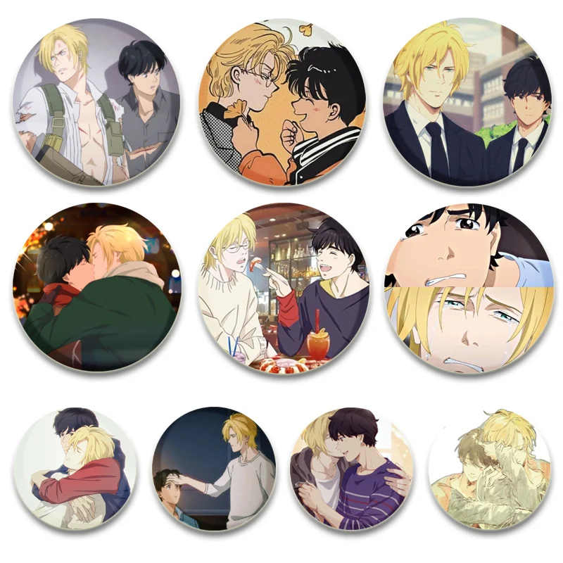 Anime Banana Fish Pins Aslan Jade Callenreese/Ash Lynx Okumura Eiji Badge 32/44/58mm Brooches Bag Accessories Jewelry Gifts