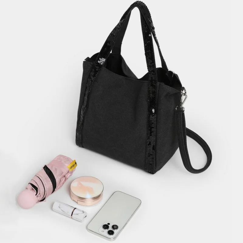 خمر قماش المرأة حمل حقيبة العلامة التجارية سعة كبيرة التباين الترتر عالية الجودة حقيبة يد للجنسين السفر حقيبة ساعي الكتف #2