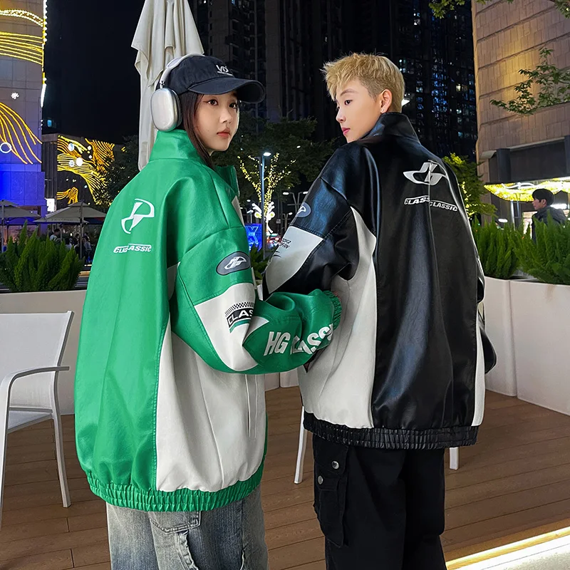 

Advanced Street Sle Men's PU Leather Jaet Student Motorcycle Riding Clothes Trendy Versatile Youthful Autumn Faion