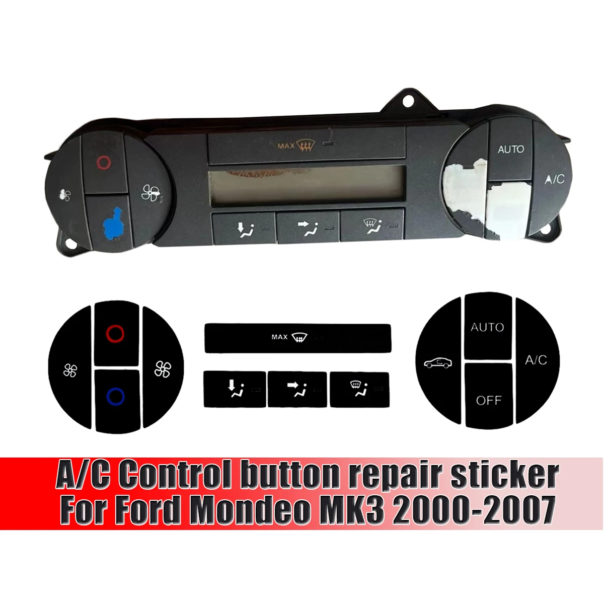 

Button Repair Sticker For Ford Mondeo MK3 2000 2007 Interior Tuning Car Vinyl Decal For Air Conditioning Climate Control Panel