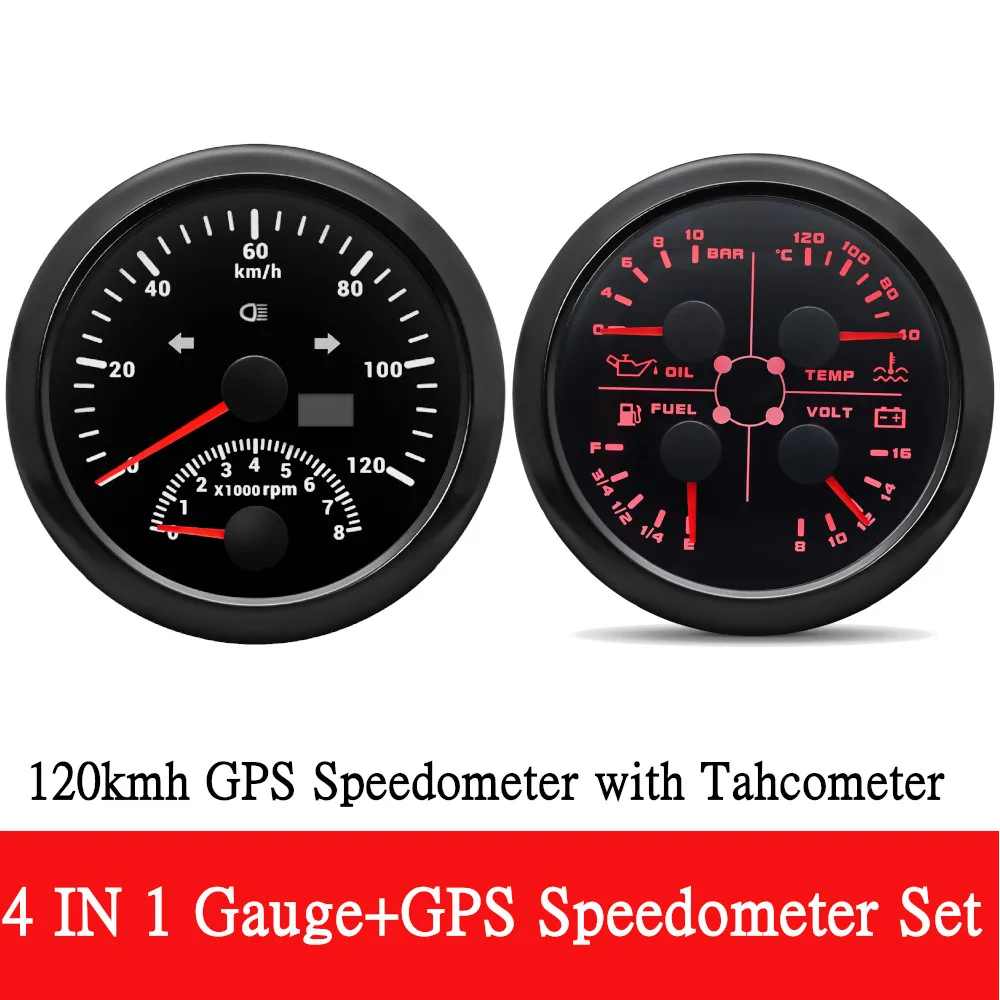 2 Gauge Set 85 MM Boot GPS Snelheidsmeter 120MPH & Brandstofniveau Volt Olie Druk Water Temp 120KMH 200KMH Snelheidsmeter 12 V/24 V