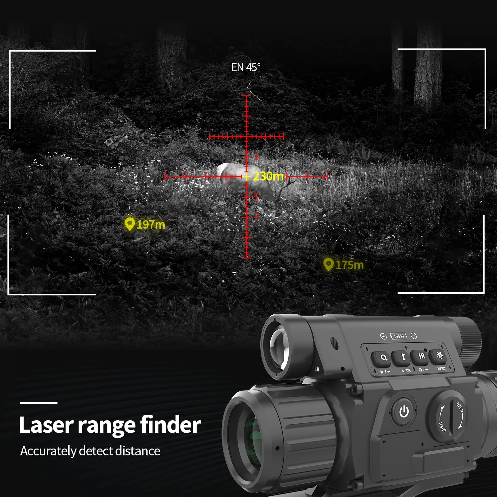 NV009A LRF Digital Infrared Night Vision Rifle Scope 200M Range Aim Sights Clip on Picatiny Mounts Ballistic for Optics Hunting