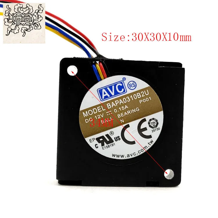 

Jinlingge для 3D-принтера, охлаждающий турбо 30 мм, 3 см, вентилятор, воздуходувка постоянного тока AVC BAPA0310B2U, 12 В постоянного тока, 0,15 А, двойной шарикоподшипник 30x30x10 мм, 4-Pi