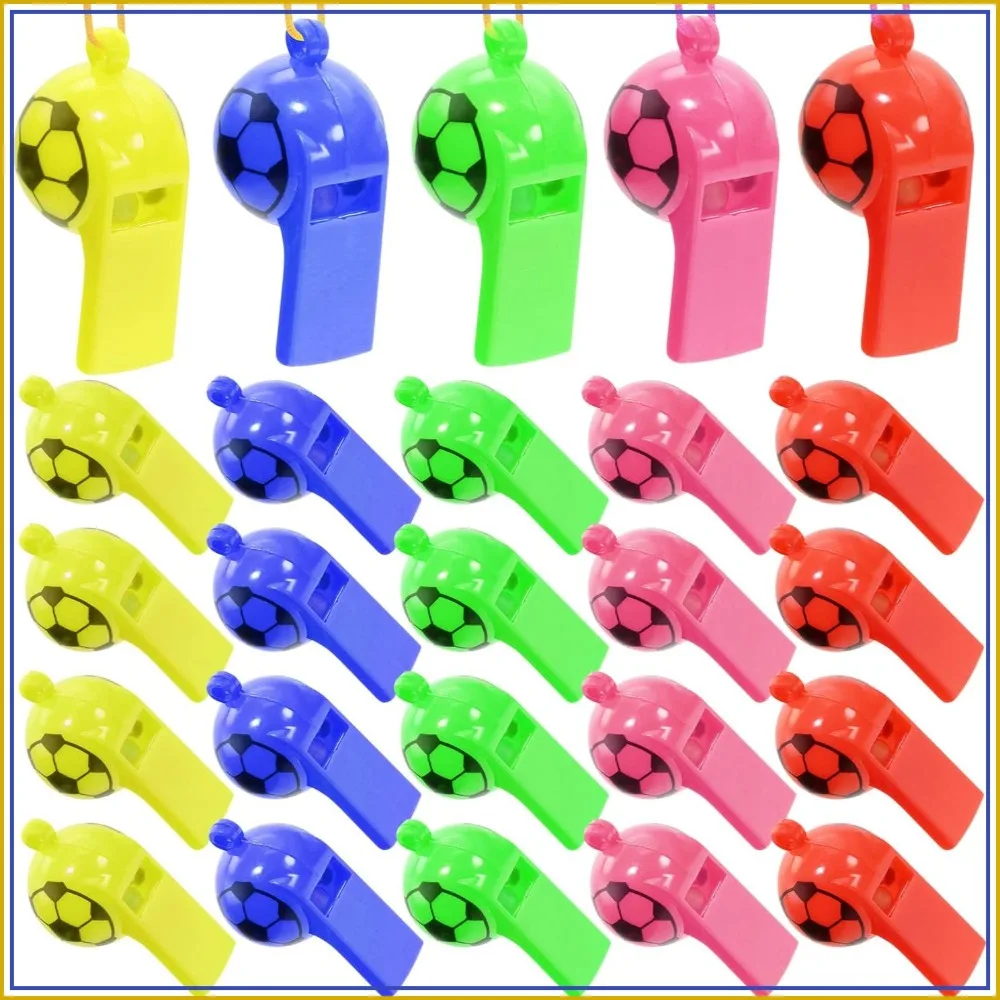 

25 Pcs Sports Whistles with Lanyard, Soccer Pattern Loud Crisp Sound Plastic Training Whistles for Camping Party Favors