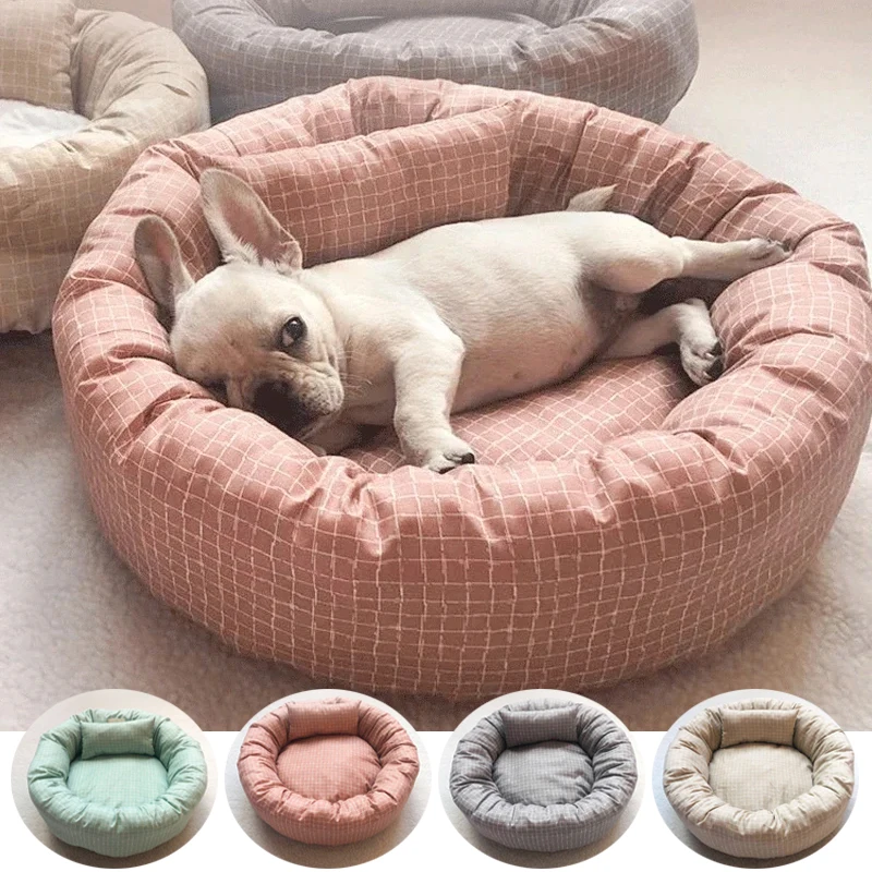 

Round Pet Beds for Dogs Cats Universal for All Seasons Soft Cloth Pet Mat with Pillow Pet Sleeping Cushions Sofa Dog Accessoires