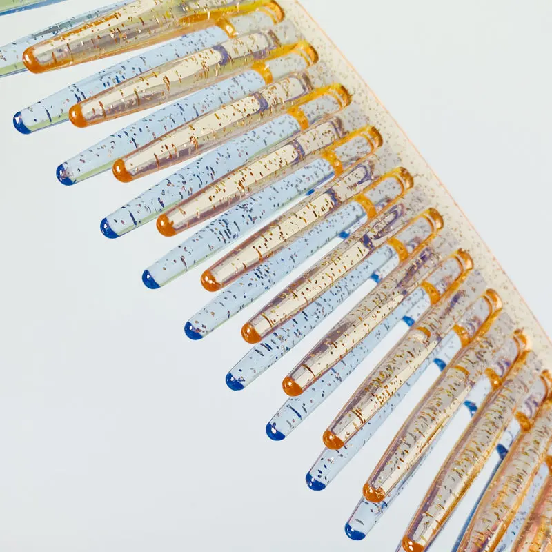 Peines de peluquería brillantes de gelatina, cepillos de pelo rizado con gancho húmedo resistentes para mujer, herramientas de estilismo, púas anchas, venta al por mayor