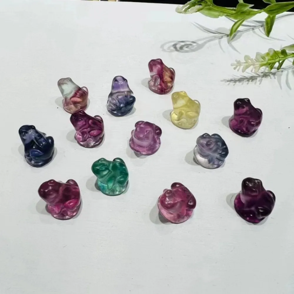 1pc Natural Rainbow Fluorite Mini Frog Carvings Animal Crystal Healing Stone Craft DIY Figurine Home Room Decoration Ornament view 2