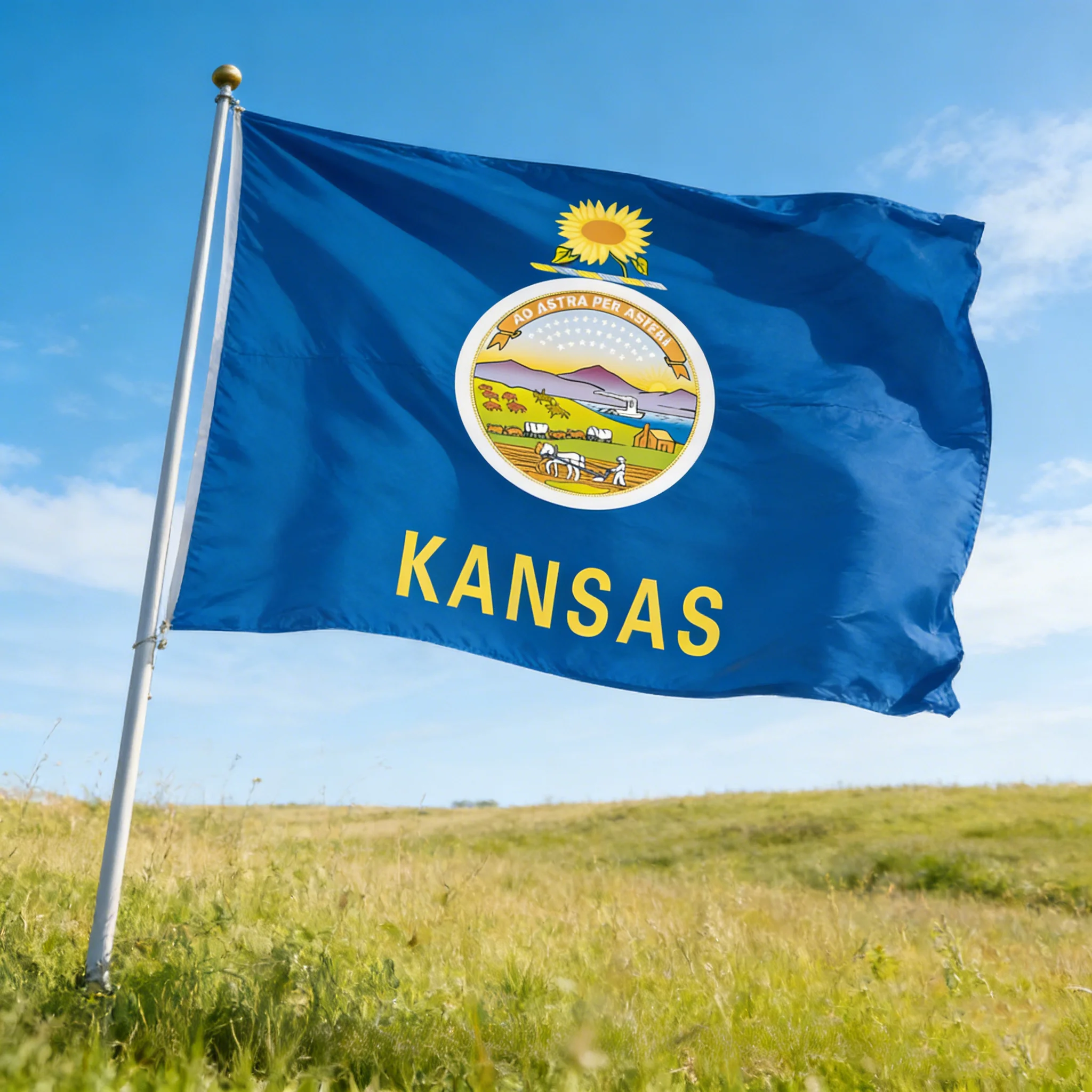 3x5FT Kansas Flag, Durable and Beautiful Flag, Produced by Professional Factories, Can Be Hung in Various Places