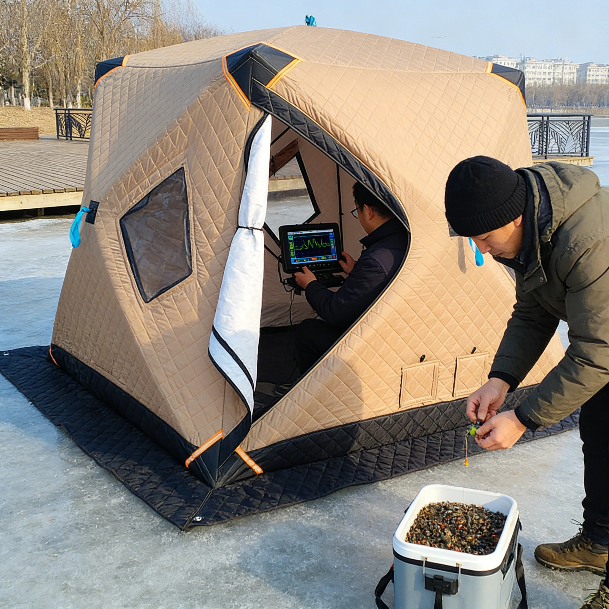 Ice fishing house, sturdy ice fishing shed, blue, suitable for color insulated ice fishing and beach winter camping