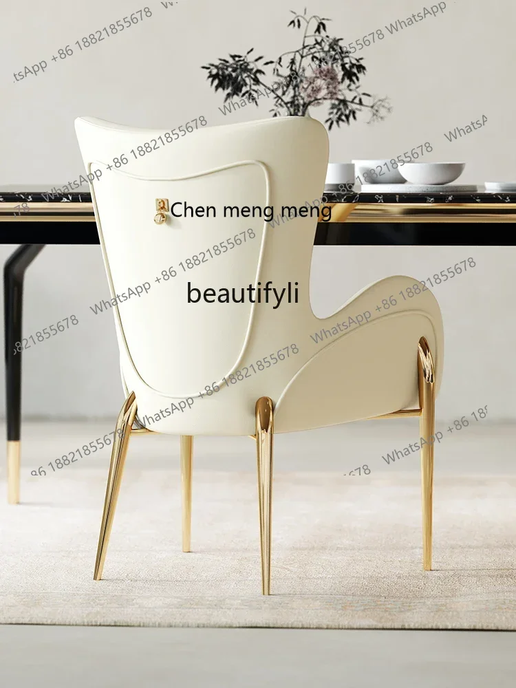 E153 K18 Nordic Light Luxury Leather Dining Chair Home Leisure Swan Cosmetic Chair Modern Simple Leather Art Armchair
