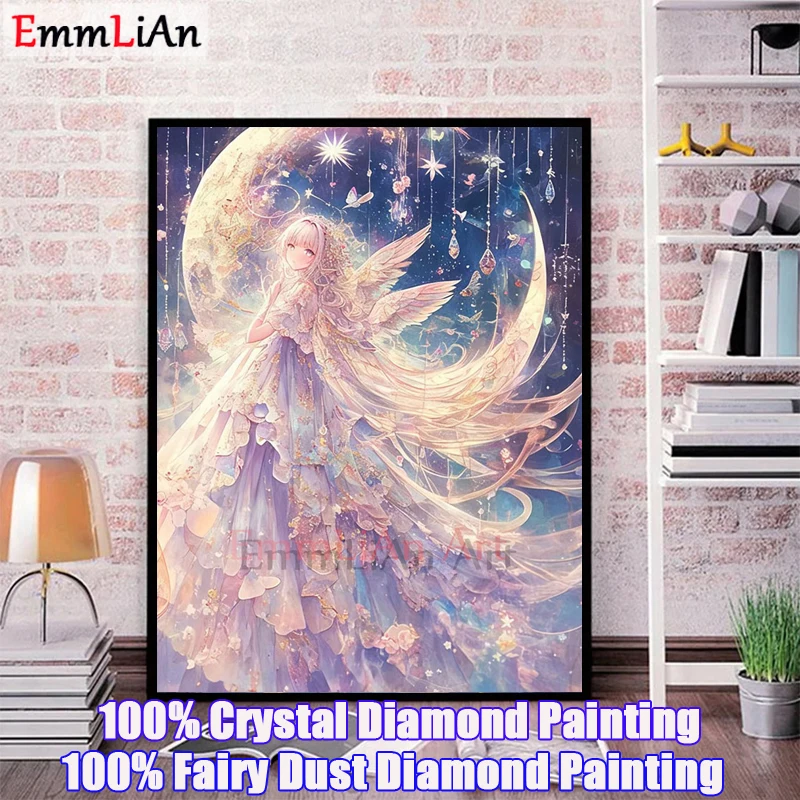 

Moon Full Crystal Diamond Painting Kits Cartoon Girl 5D DIY Diamond Mosaic Embroidery Art Full Fairy Dust Rhinestones Wall Decor