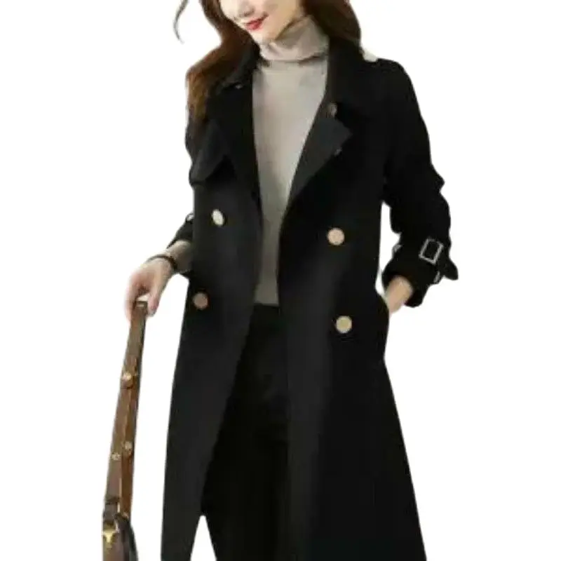 Lining Women's Trench Coat Mid-Length New Spring Autumn Suit Collar Women's Clothing Temperament All-Match Ladies Jacket 4XL