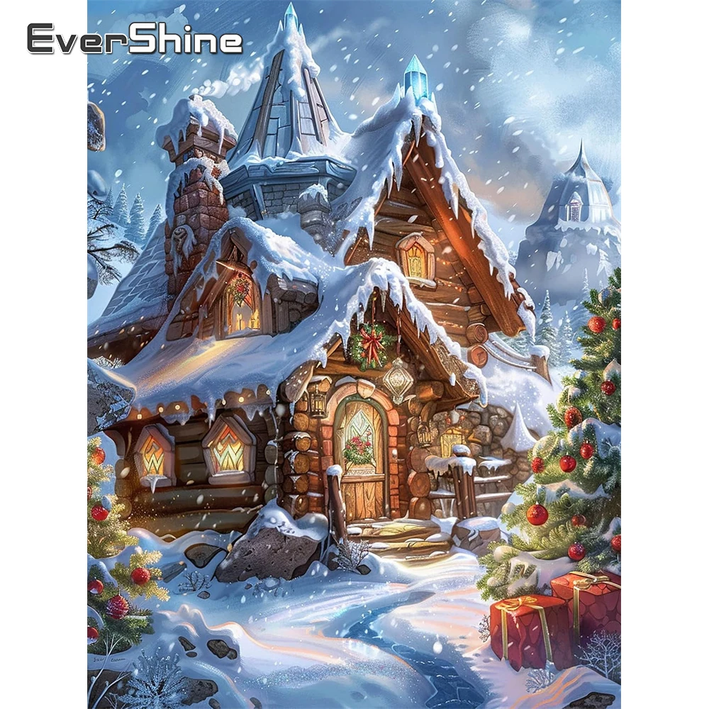 Evershine Diamant Mosaik Haus Landschaft Winter DIY Voll Platz Runde Diamant Malerei Neue Ankunft Stickerei Weihnachten Geschenke
